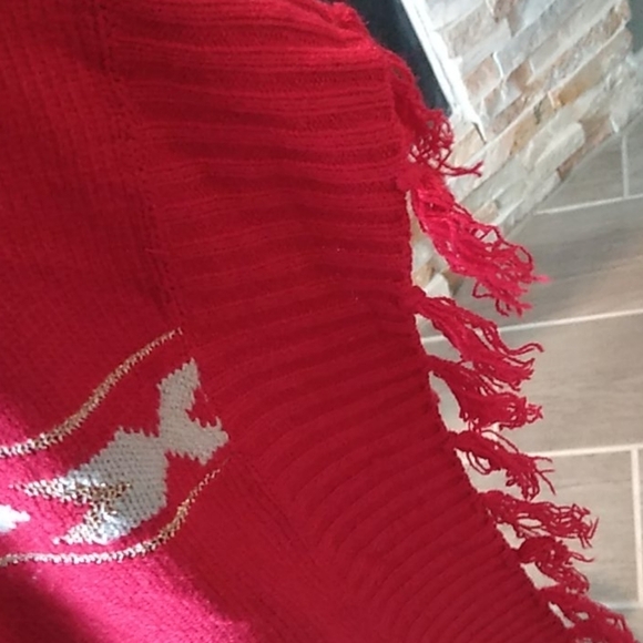 Deja Vu Red Aztec Fringe Metallic Long Duster Length Cardigan sz L - Picture 5 of 8